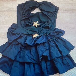 Navy Blue Strapless Dress with Starfish Accents